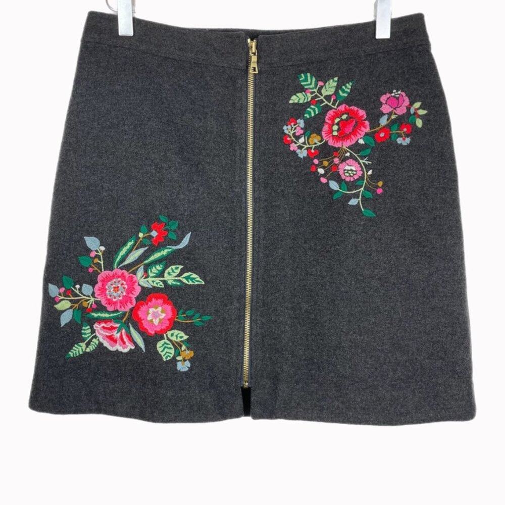 LOFT Embroidered  Wool Skirt Zippered Front